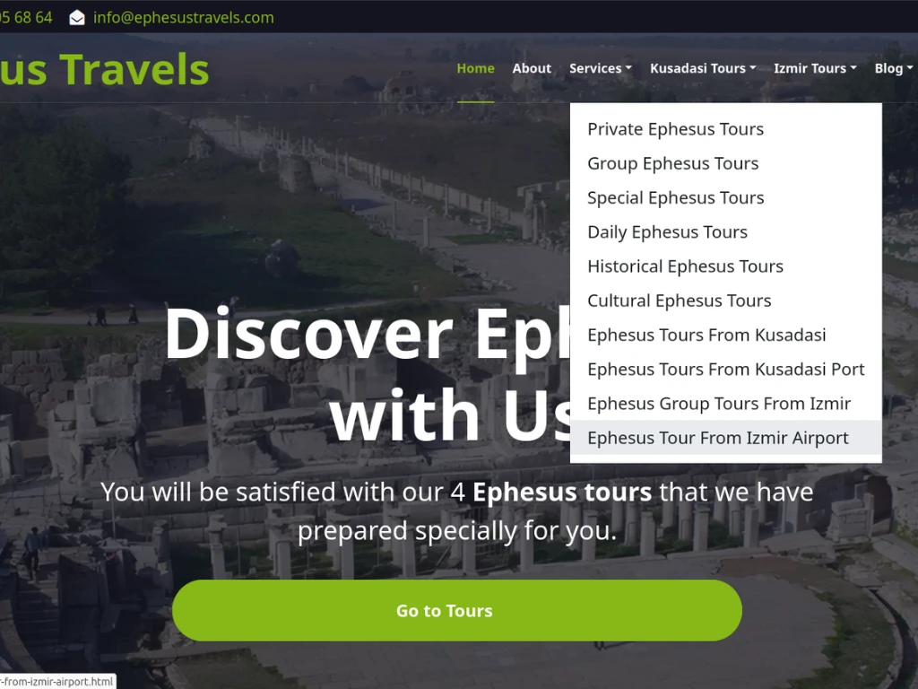 Ephesus travels web sitesi ana sayfa tasarımı