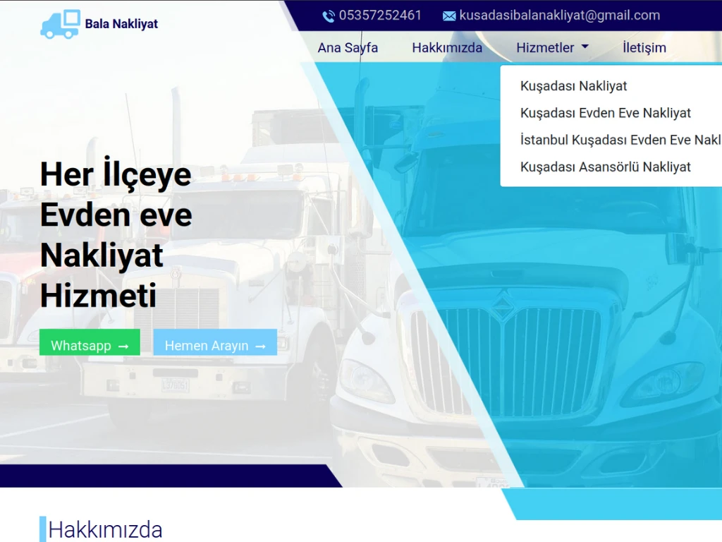 Kuşadası balık nakliyat web sitesi ana sayfa tasarımı